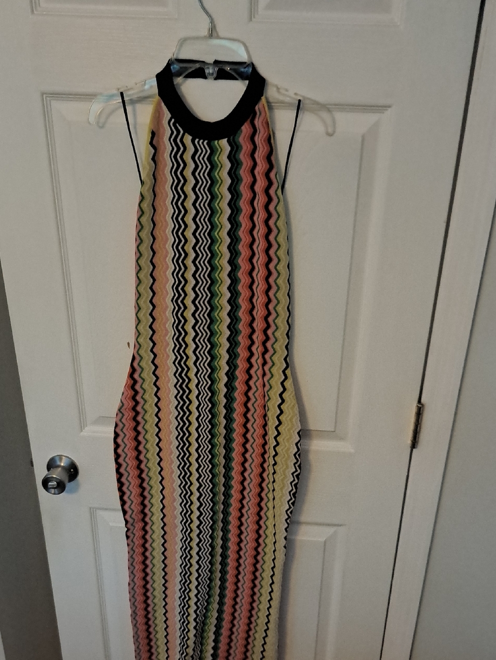 AKIRA Multicolor Zigzag Maxi Dress with Black Neck Trim